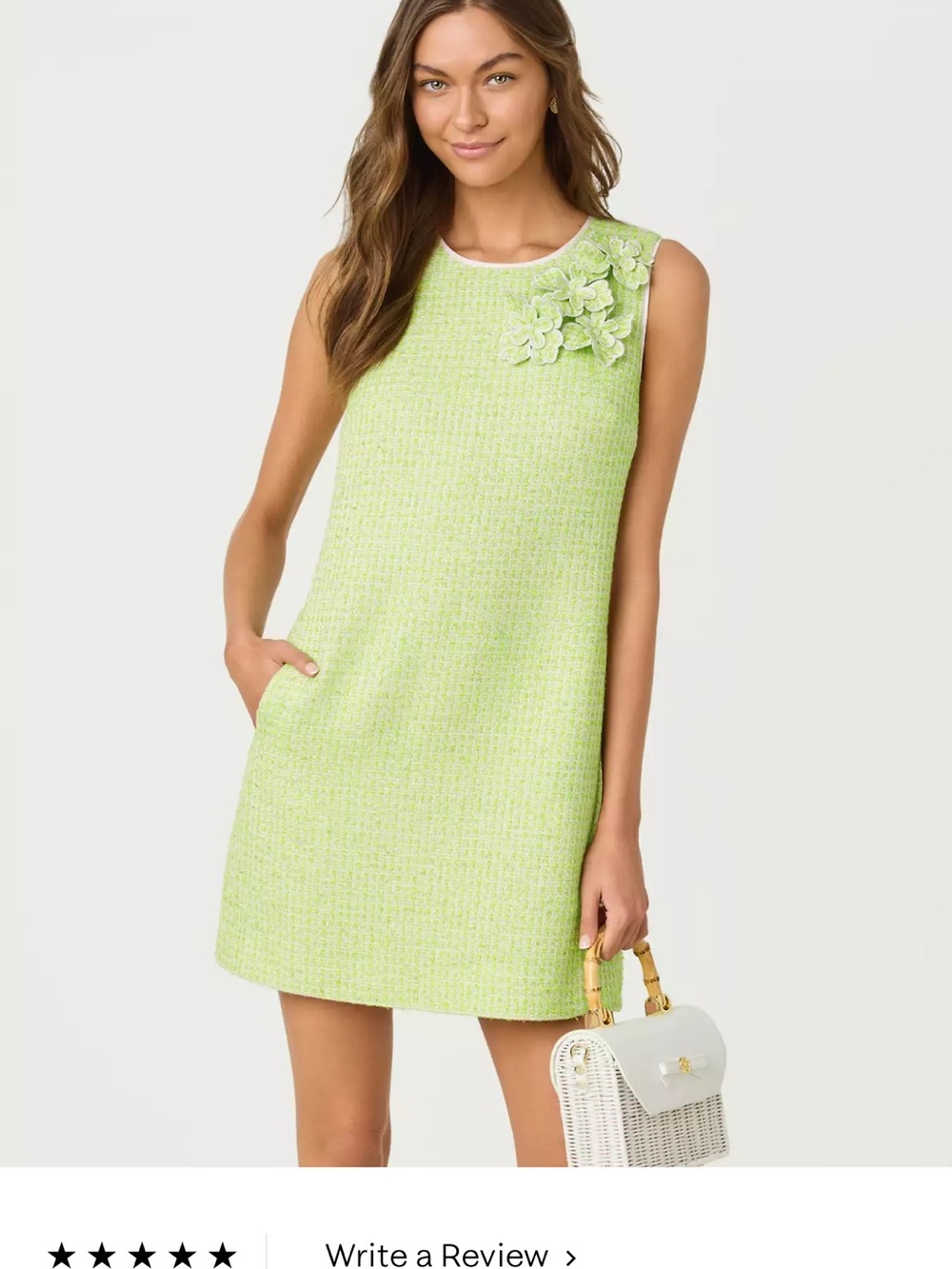 Lilly Pulitzer Lime Green Sleeveless Floral Applique Shift Dress